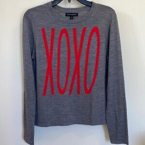 Banana Republic Gray XOXO Graphic Sweater Merino Wool Blend Pullover Size M Cozy